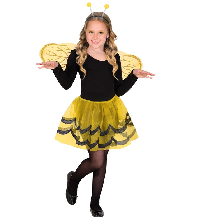 Biene Kostüm Set mit gelbem Tutu, schwarzen Flügeln und Antennen