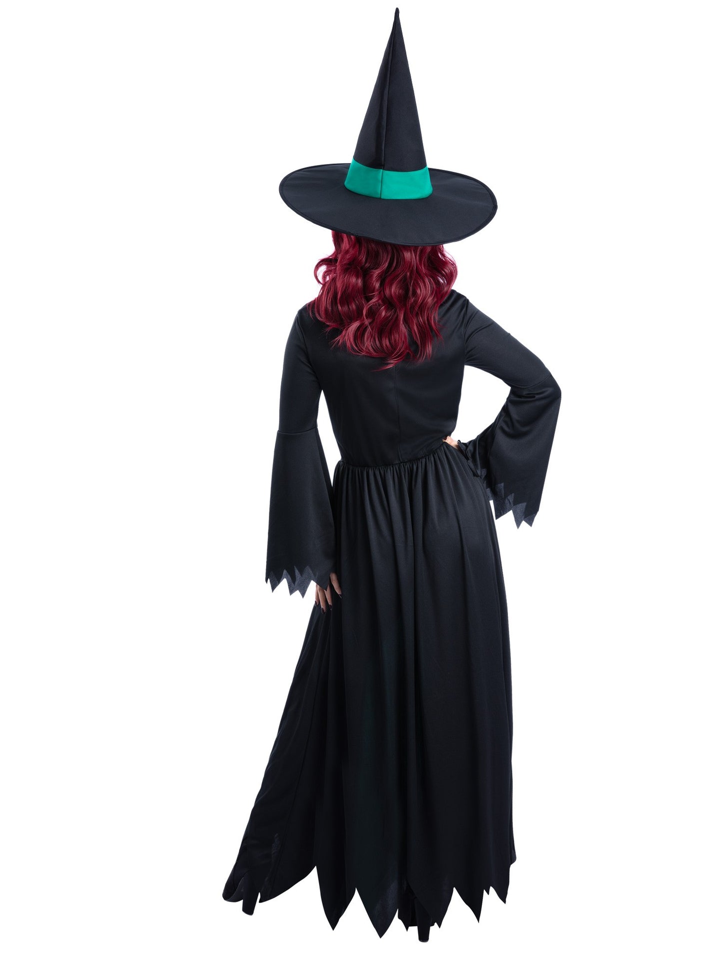 Smiffys Bewitched grünes Hexenkostüm für Damen mit Kleid und Hut – Detailansicht
