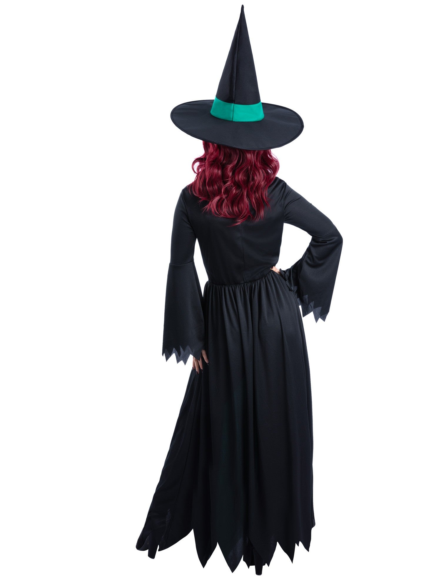 Smiffys Bewitched grünes Hexenkostüm für Damen mit Kleid und Hut – Detailansicht