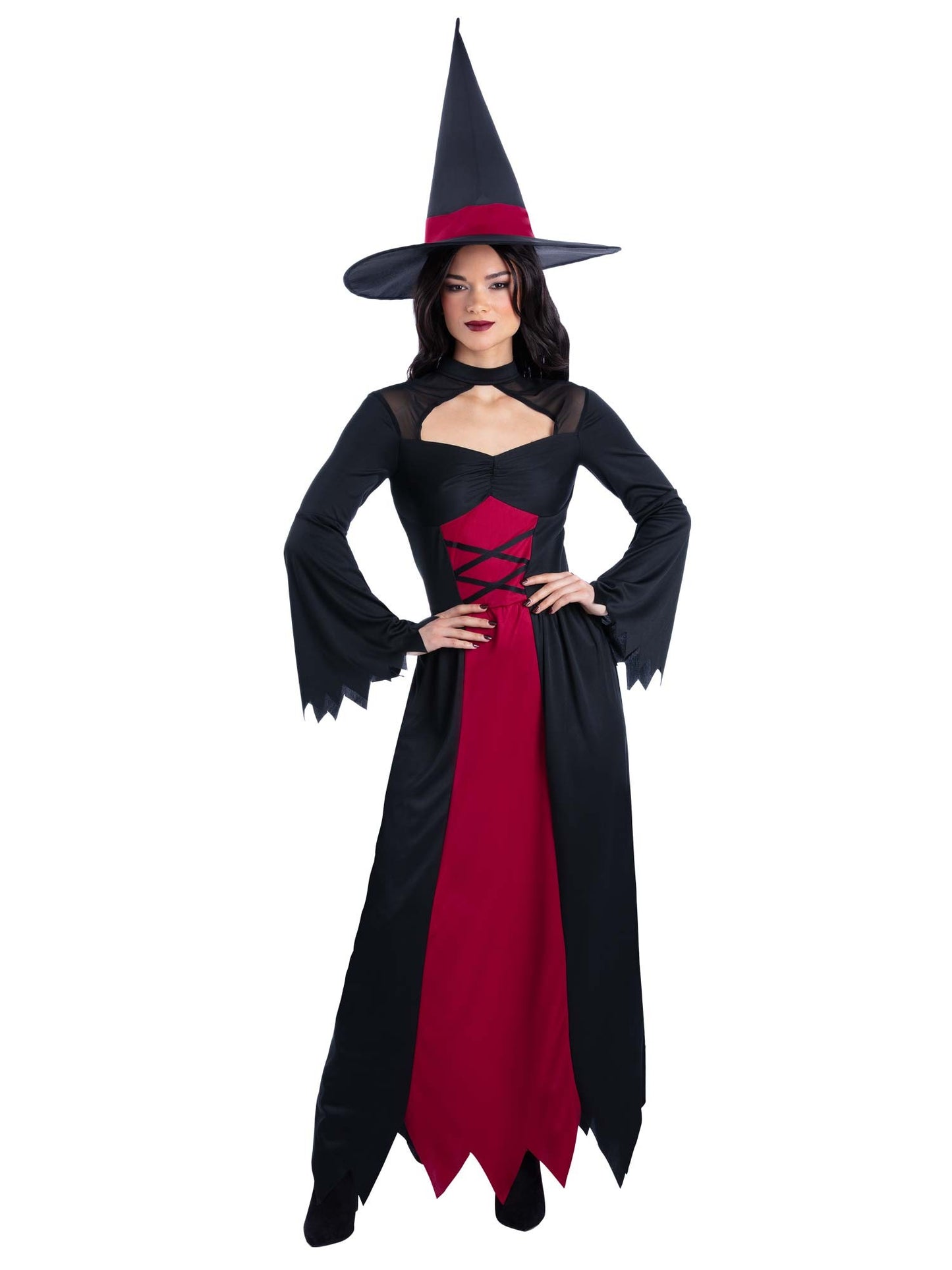 Smiffys Bewitched Kostüm rot für Damen mit Kleid und Hut – Produktansicht