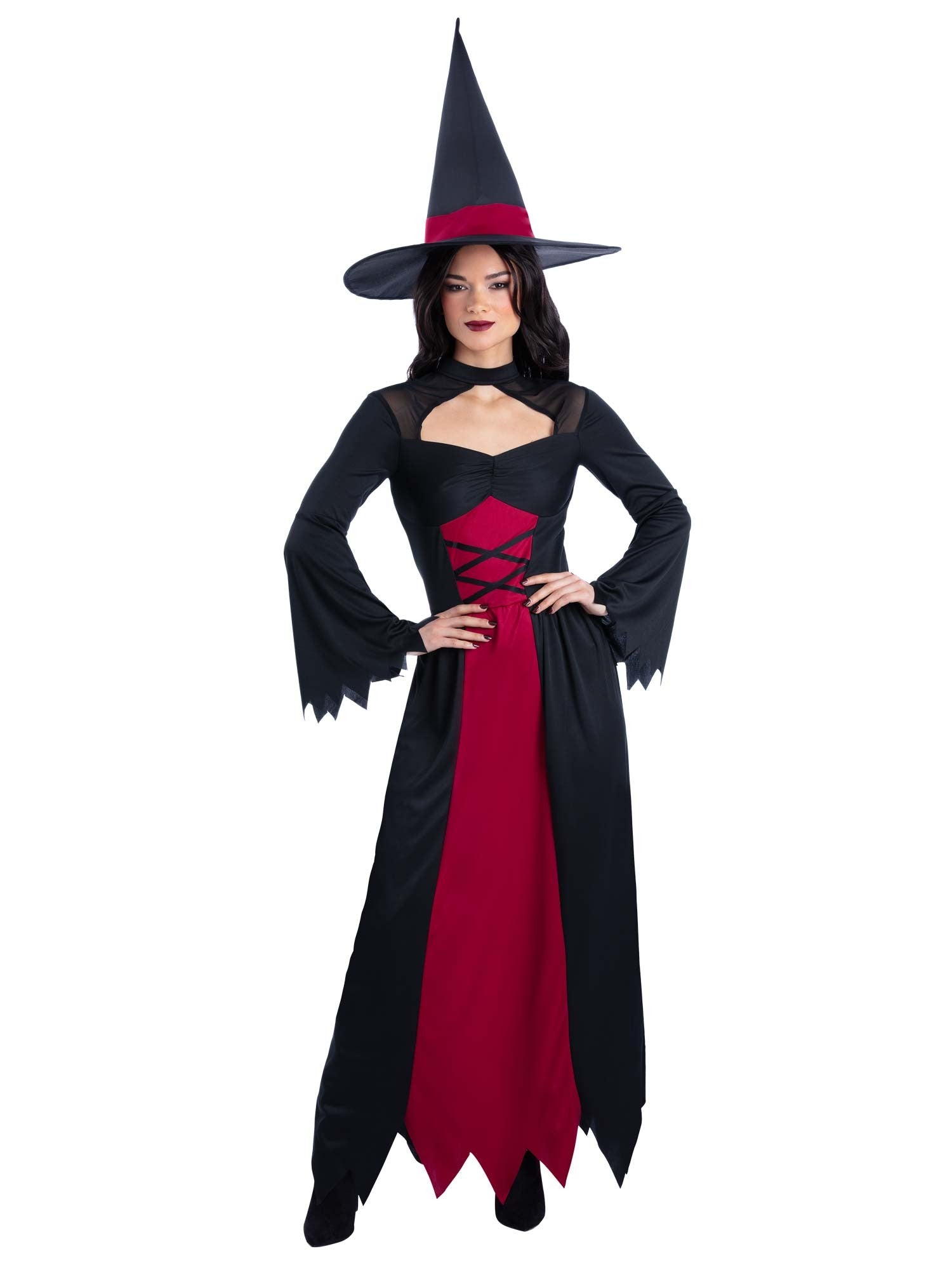 Smiffys Bewitched Kostüm rot für Damen mit Kleid und Hut – Produktansicht
