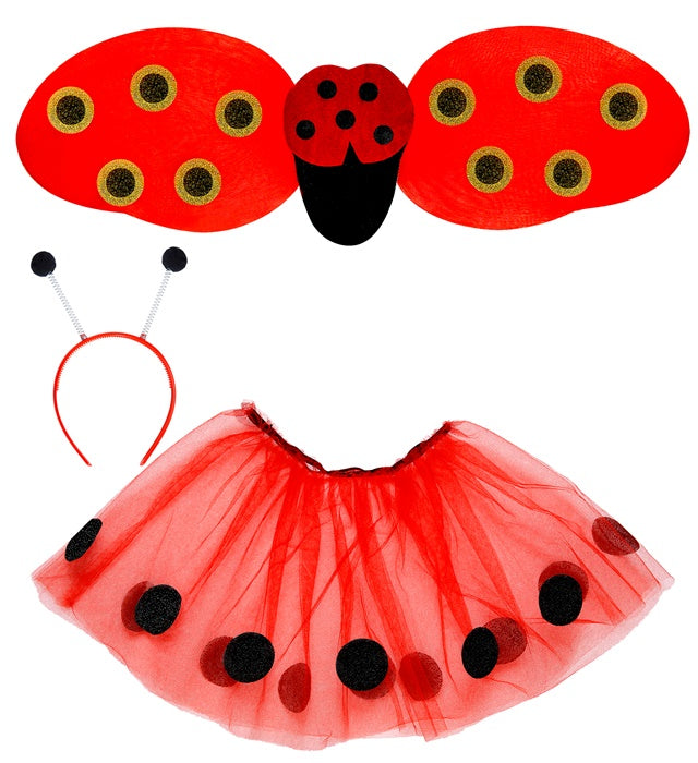 Marienkäfer Kostüm Set mit rotem Tutu, schwarzen Punkten, Flügeln und Antennen