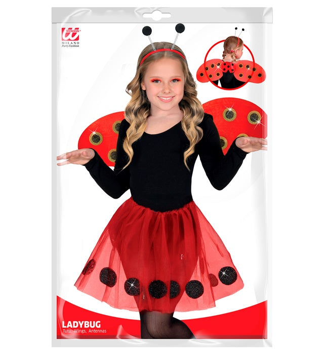 Marienkäfer Kostüm Set mit rotem Tutu, schwarzen Punkten, Flügeln und Antennen