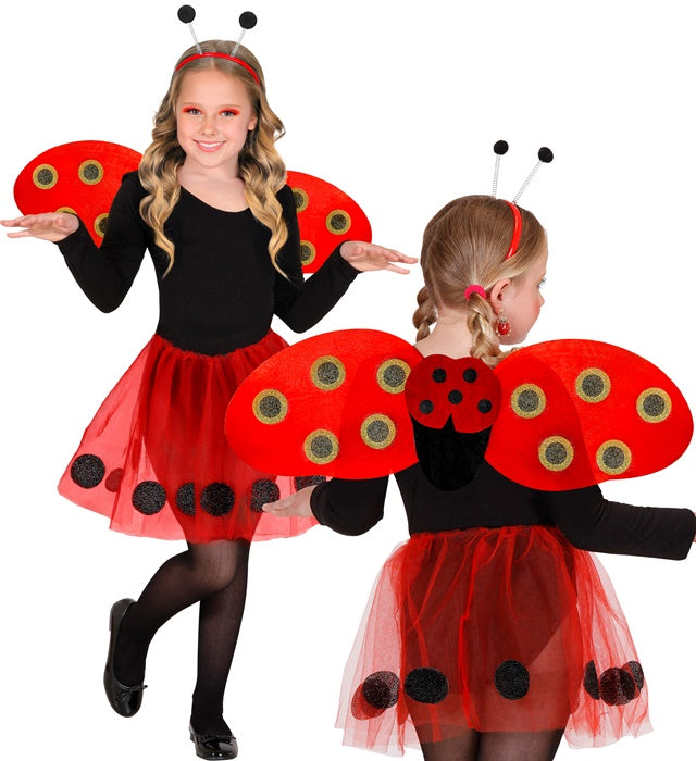 Marienkäfer Kostüm Set mit rotem Tutu, schwarzen Punkten, Flügeln und Antennen