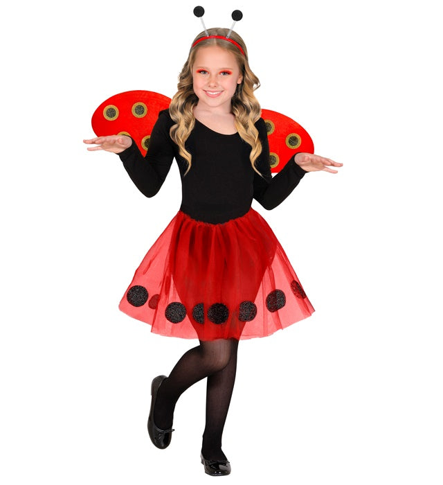 Marienkäfer Kostüm Set mit rotem Tutu, schwarzen Punkten, Flügeln und Antennen