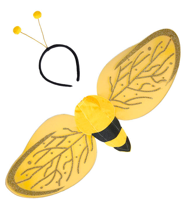 Biene Dress-up Set mit gelb-schwarzen Flügeln und Antennen für Fasnacht