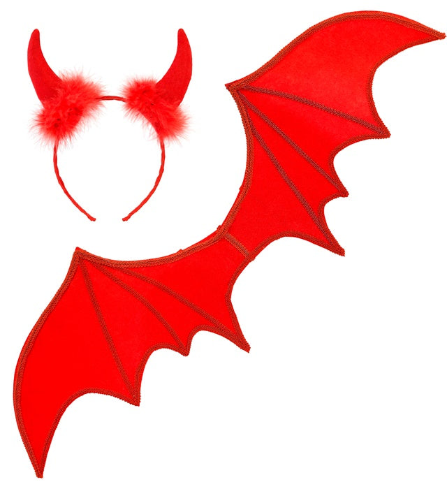 Rotes Teufel-Kostümset mit Hörnern und Flügeln für Fasnacht und Halloween