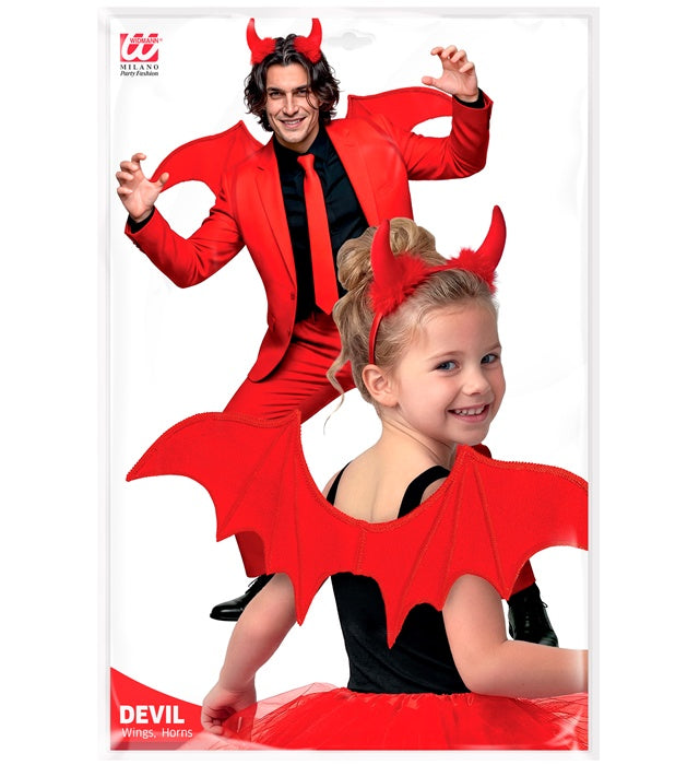 Rotes Teufel-Kostümset mit Hörnern und Flügeln für Fasnacht und Halloween