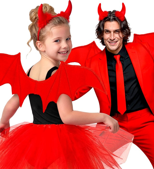 Rotes Teufel-Kostümset mit Hörnern und Flügeln für Fasnacht und Halloween
