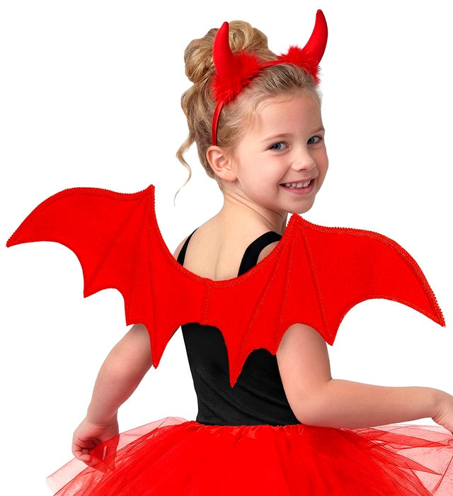 Rotes Teufel-Kostümset mit Hörnern und Flügeln für Fasnacht und Halloween