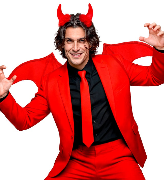 Rotes Teufel-Kostümset mit Hörnern und Flügeln für Fasnacht und Halloween