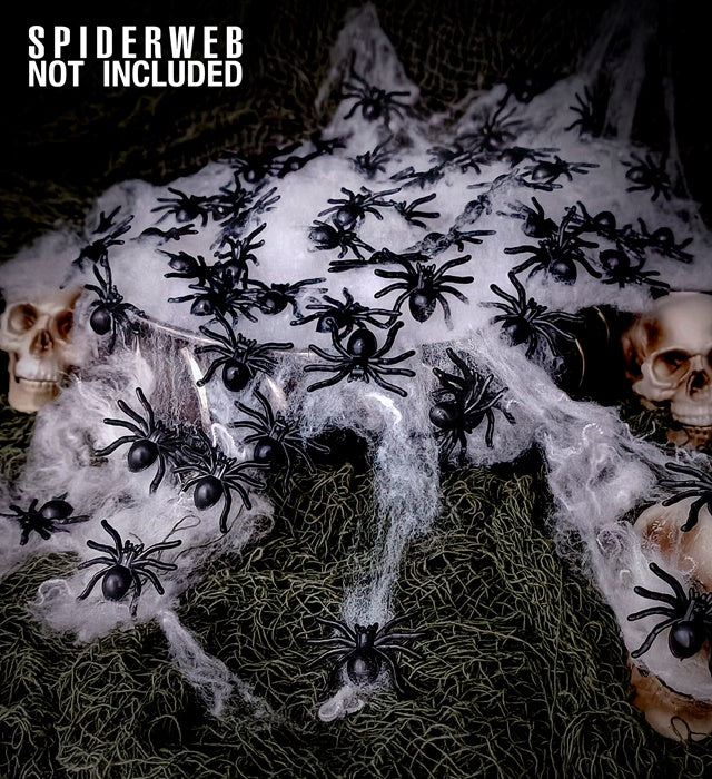 Set aus 60 realistischen schwarzen Spinnen für Fasnacht und Halloween Dekoration
