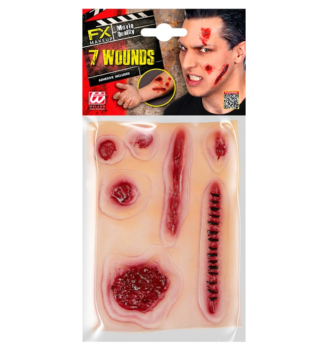 7 Wunden Maske mit realistischer Wunddarstellung für Halloween und Fasnacht