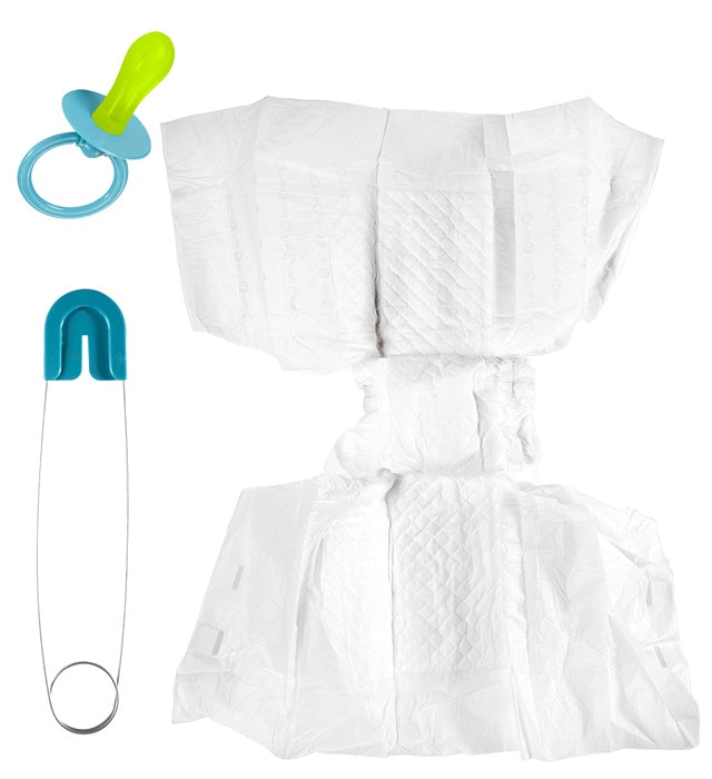 Blaues Baby Set mit Windel, Schnuller und Stecknadel als Fasnachtszubehör