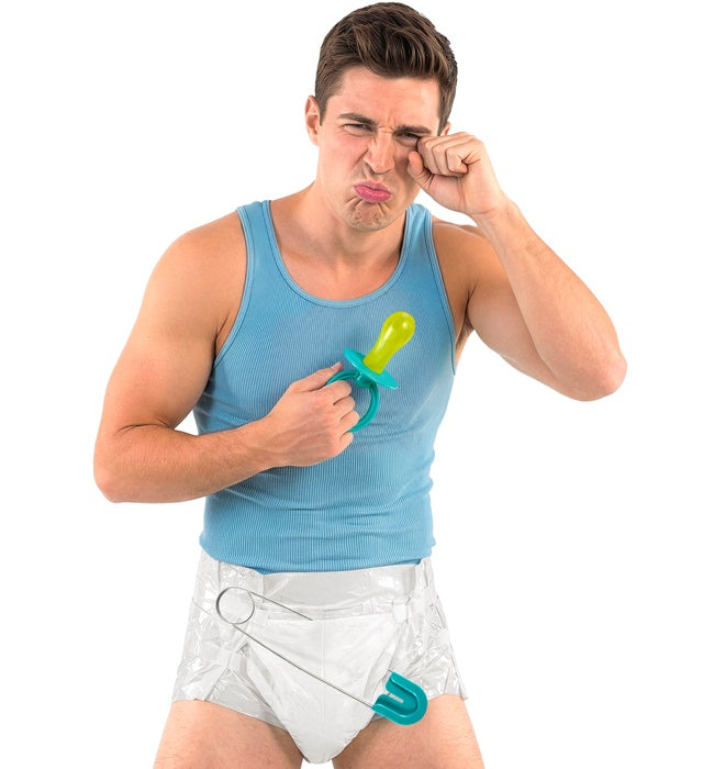 Blaues Baby Set mit Windel, Schnuller und Stecknadel als Fasnachtszubehör