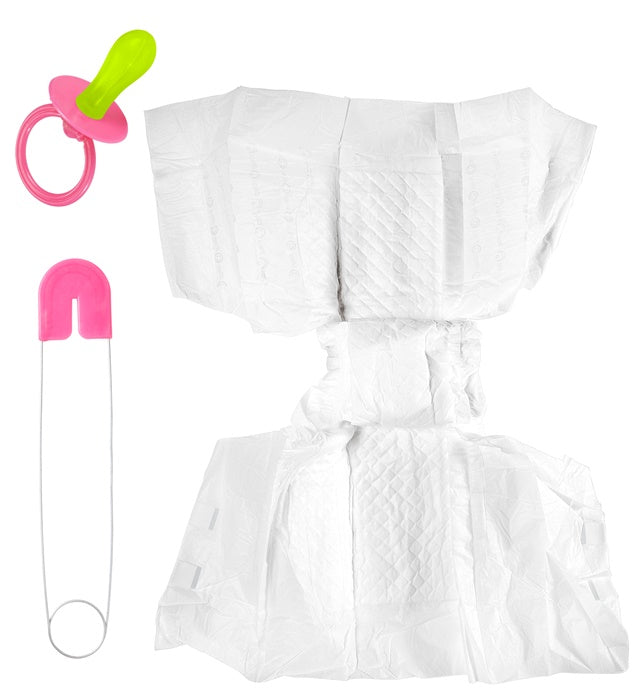 Rosa Baby Set mit Windel, Stecknadel und Schnuller als Kostümzubehör für Fasnacht