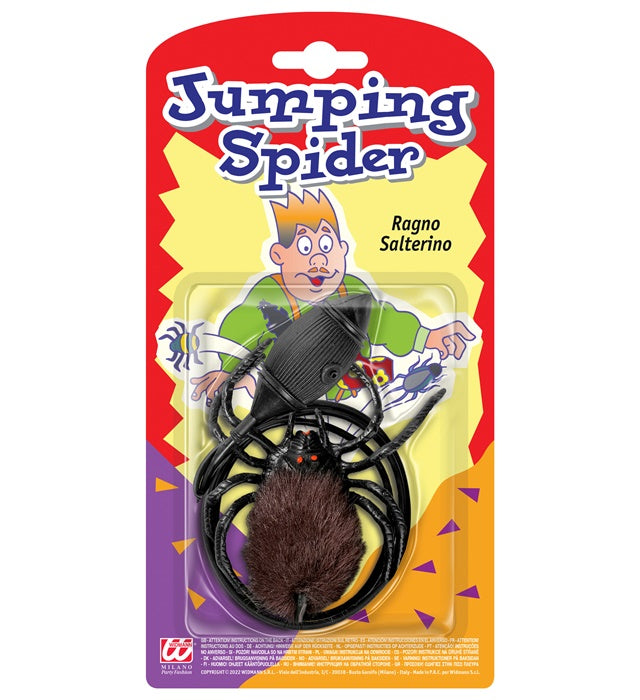 Springende Spinne als lustiges Party-Gadget auf hellem Untergrund