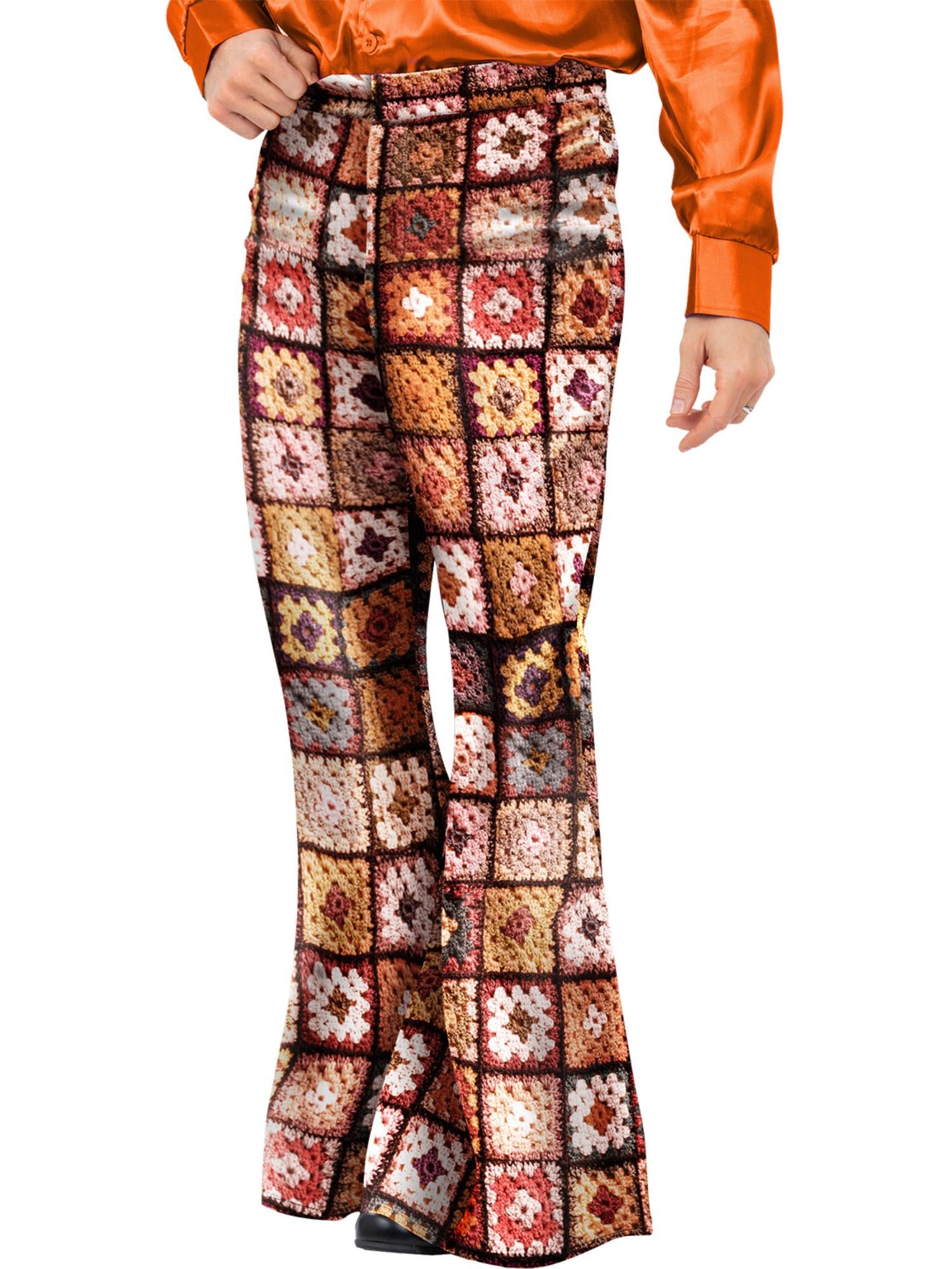Smiffys 1960er-Herrenhose mit Häkelprint und Schlag, mehrfarbig