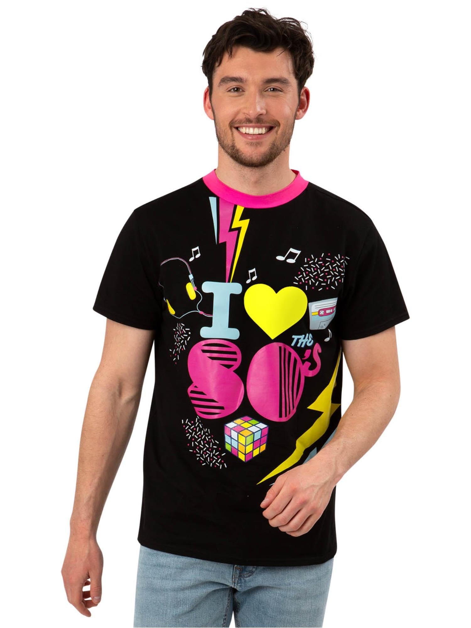 Smiffys 1980s I Love the 80s T-Shirt schwarz für Erwachsene