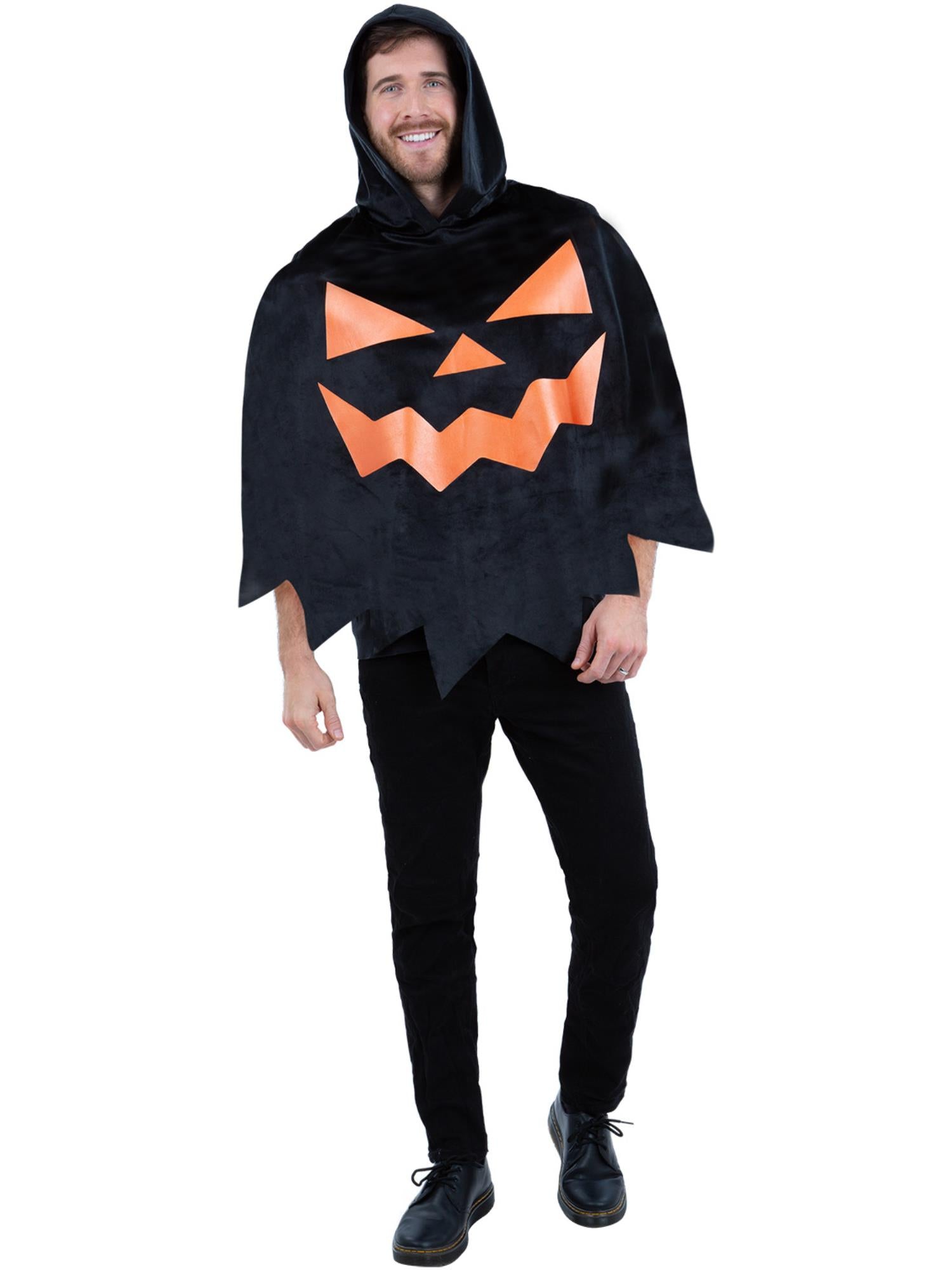 Smiffys Black Pumpkin Poncho in Schwarz für Erwachsene