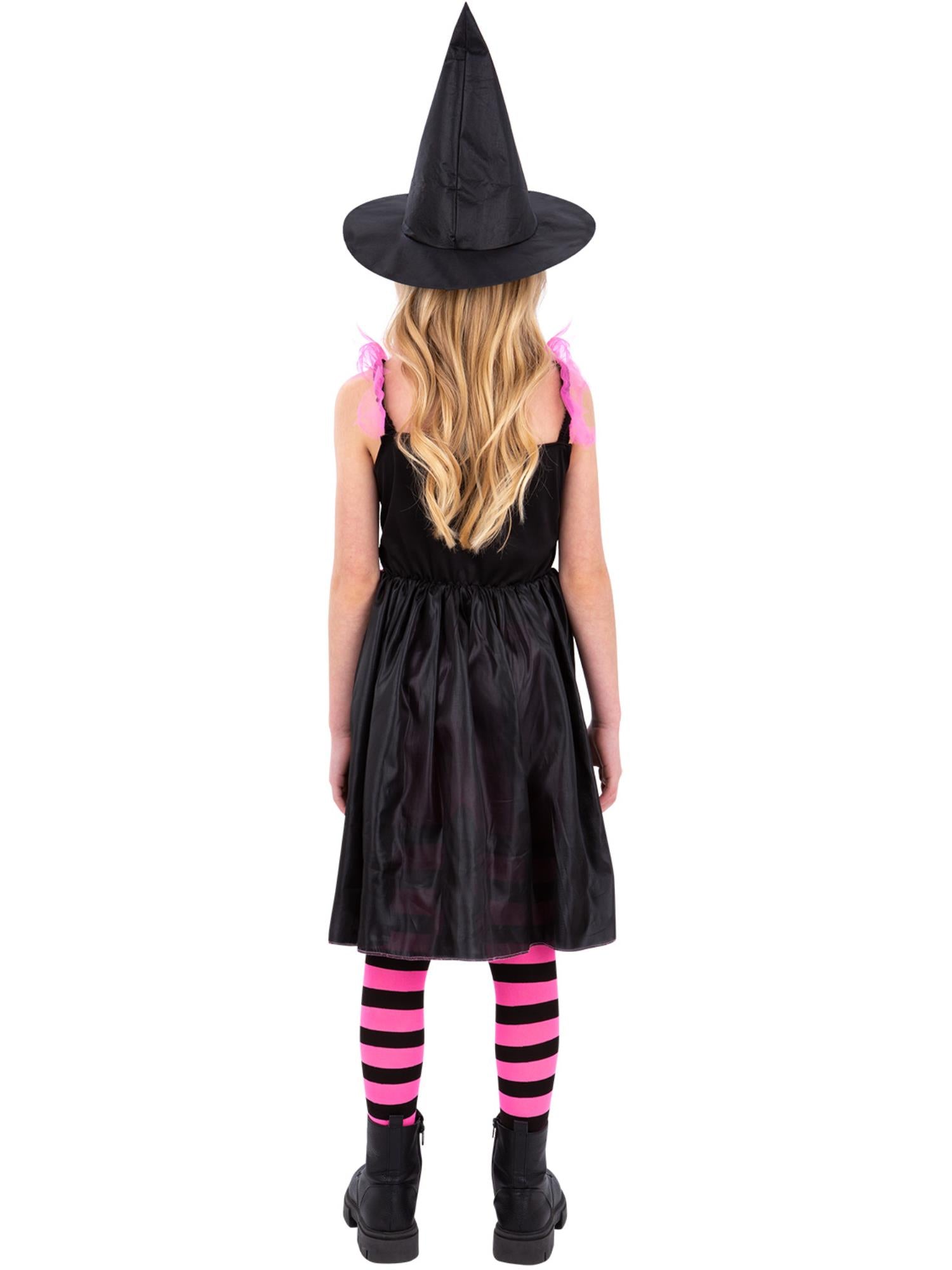 Smiffys Rainbow Web Witch Hexenkostüm für Mädchen mit Kleid und Hut – Detailansicht