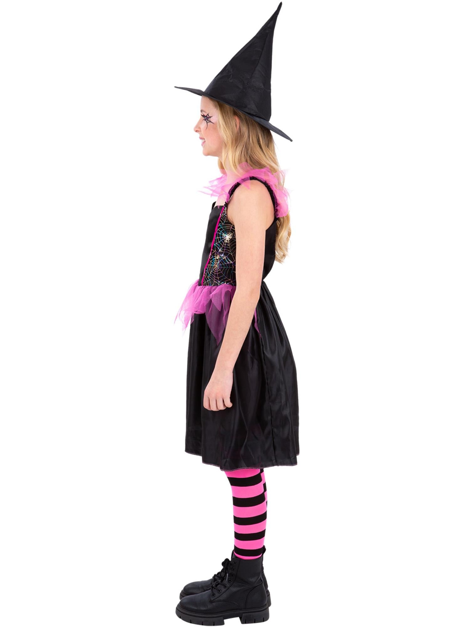Smiffys Rainbow Web Witch Hexenkostüm für Mädchen mit Kleid und Hut – Seitenansicht
