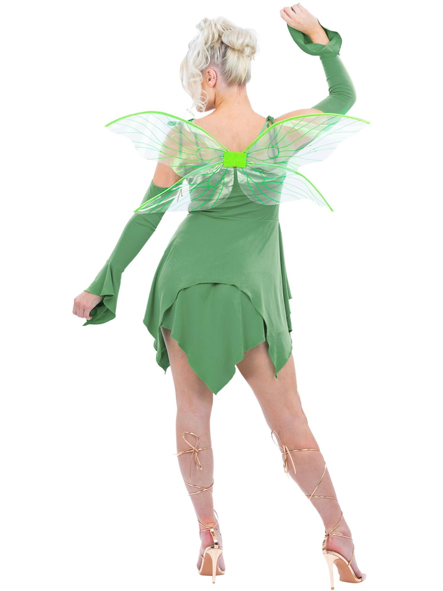 Smiffys Green Fairy Kostüm für Damen in Türkis mit Kleid und Flügeln – Detailansicht