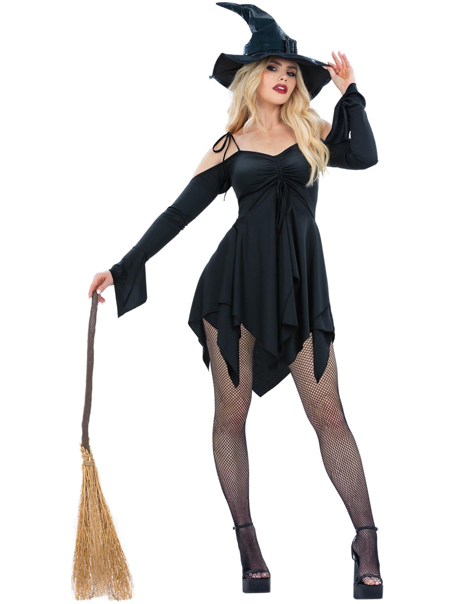 Smiffys Hexenkostüm für Damen mit schwarzem Kleid und Hut – Produktansicht