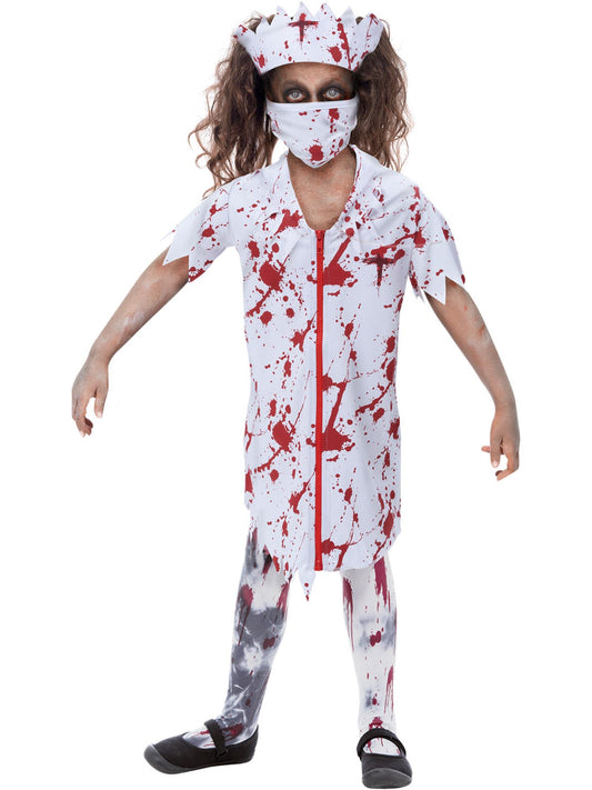 Smiffys Zombie-Nurse-Kostüm für Mädchen mit Kleid, Maske und Stirnband