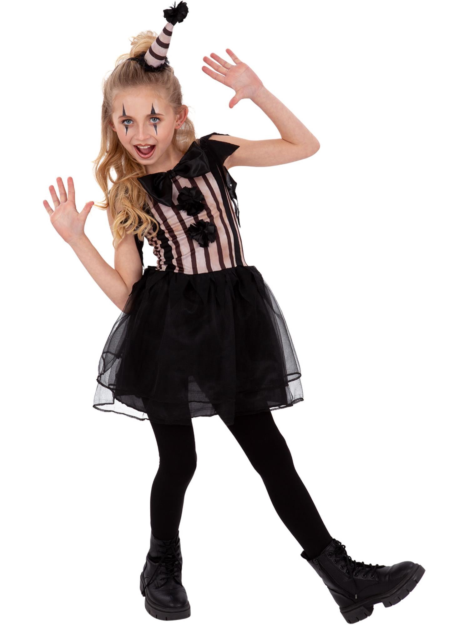Smiffys Dark Vintage Clown Kostüm für Mädchen in Schwarz mit Kleid und Hut – Produktansicht