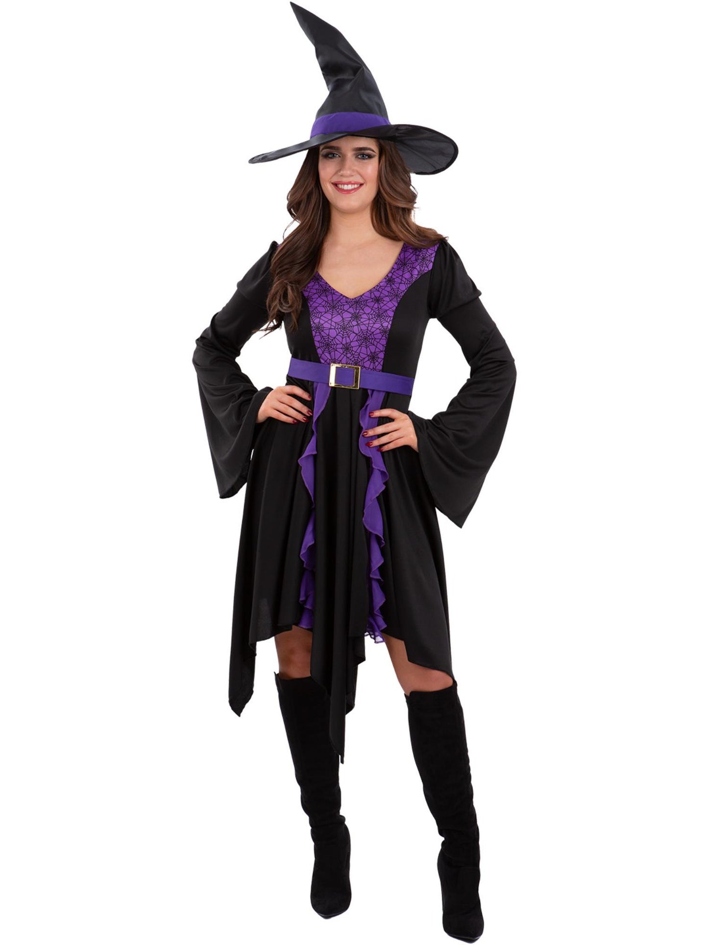 Smiffys Practical Spell Witch Hexenkostüm für Damen in Schwarz mit Kleid und Hut – Produktansicht