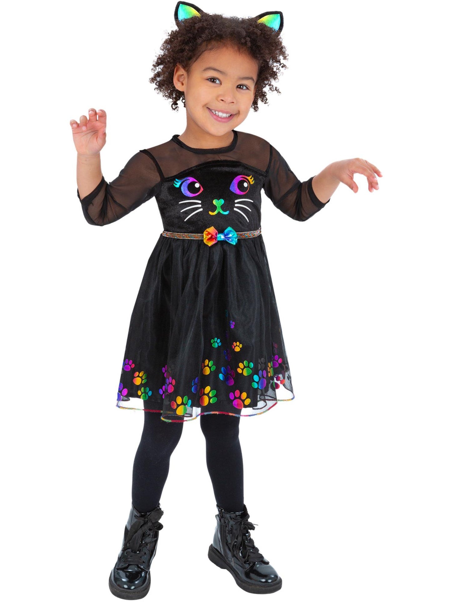 Smiffys Rainbow Cat Katzenkostüm für Mädchen mit Kleid und Headband – Produktansicht