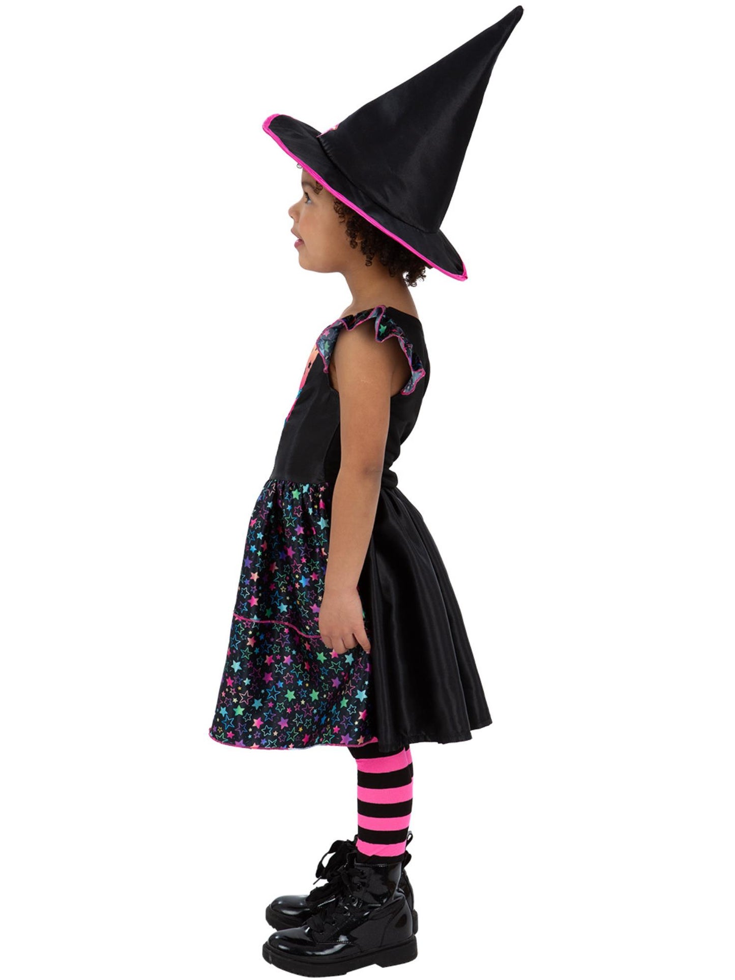 Smiffys Neon Star Witch Kostüm für Mädchen mit Kleid und Hut – Seitenansicht