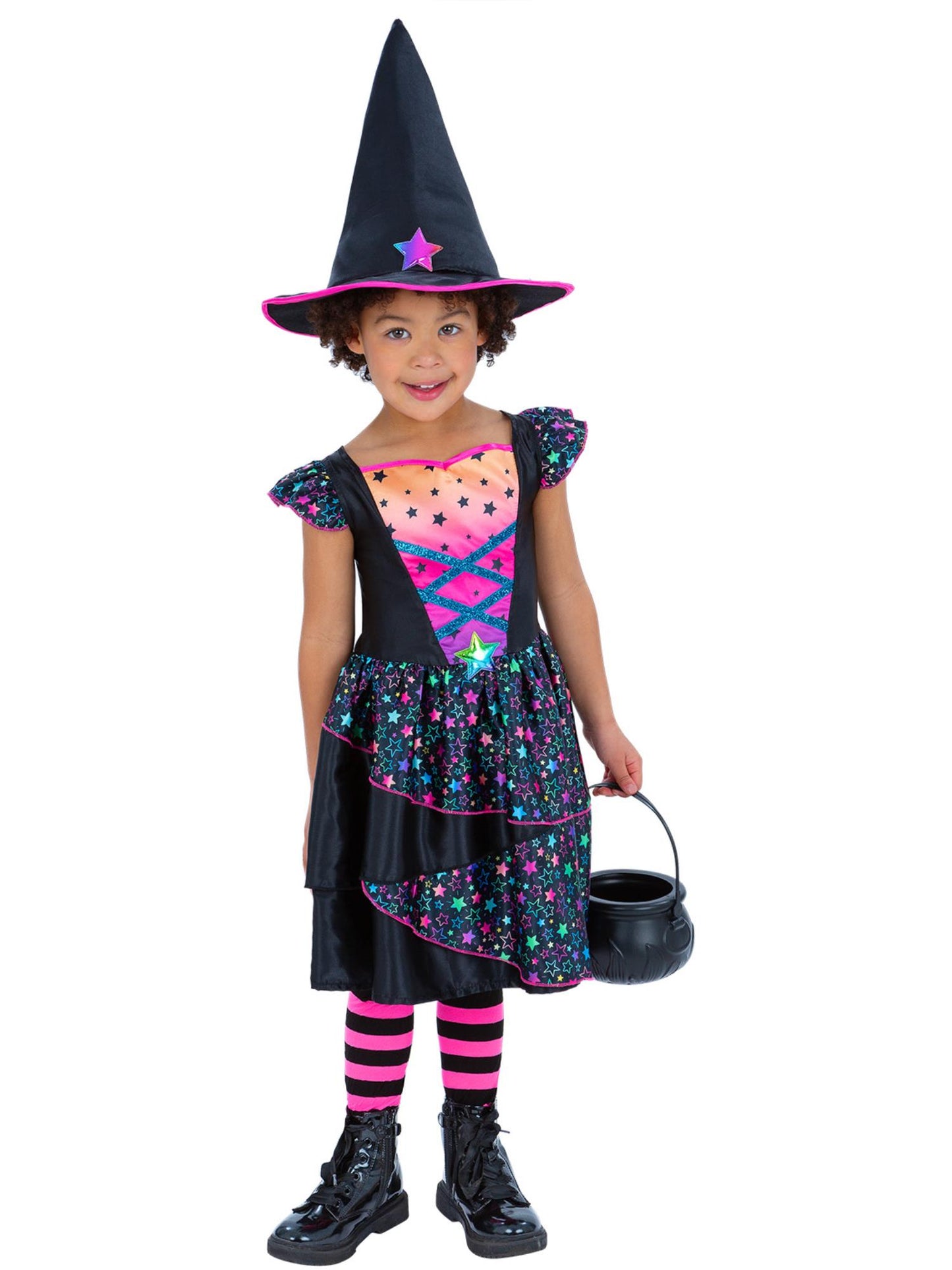 Smiffys Neon Star Witch Kostüm für Mädchen mit Kleid und Hut – Produktansicht