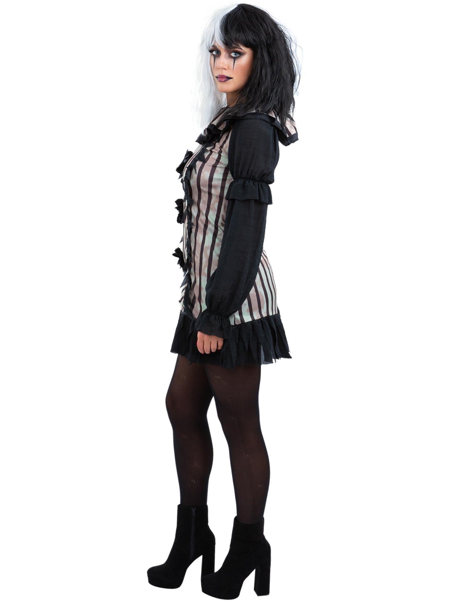 Smiffys Dark Vintage Clown Kostüm für Damen in Schwarz mit Kleid und Halsrüsche – Seitenansicht