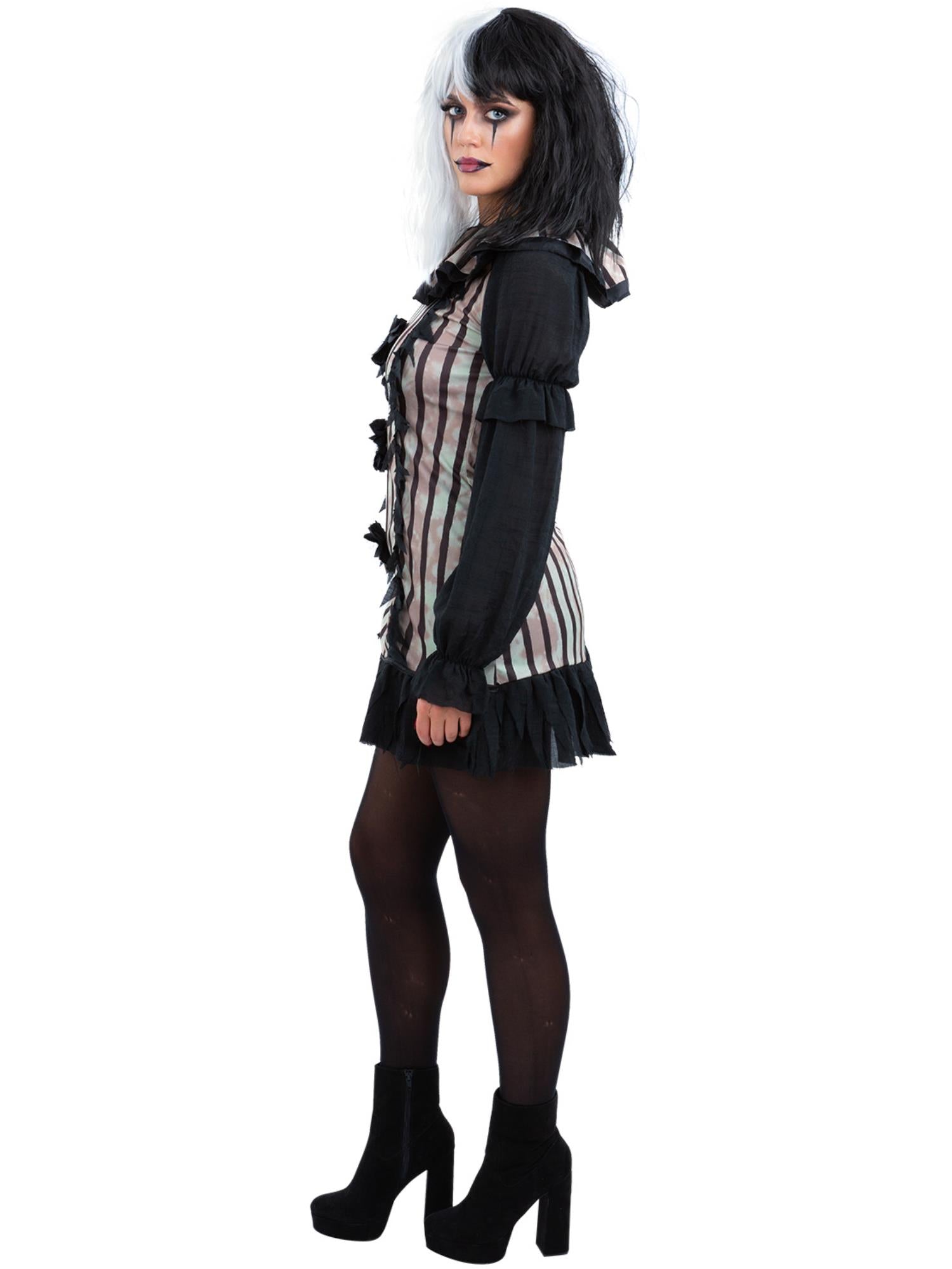 Smiffys Dark Vintage Clown Kostüm für Damen in Schwarz mit Kleid und Halsrüsche – Seitenansicht