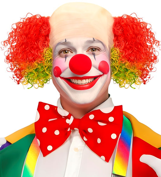 Bunte Clownglatze mit lockigen Haaren in verschiedenen Farben für Fasnacht