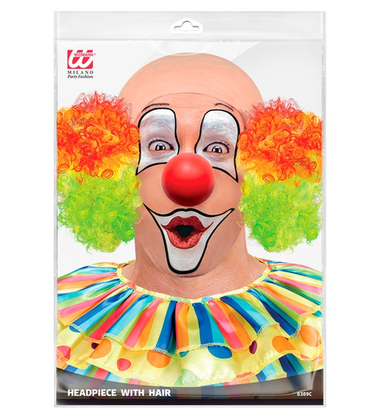 Bunte Clownglatze mit lockigen Haaren in verschiedenen Farben für Fasnacht