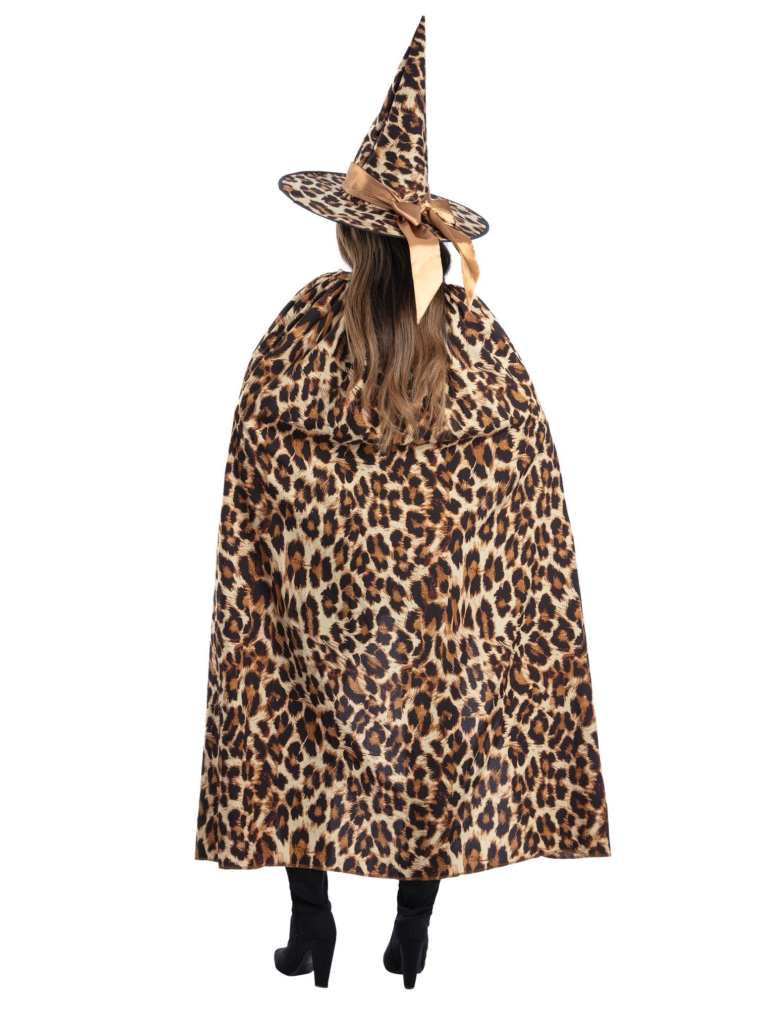 Smiffys Hexen-Kit für Damen mit Hut und Umhang im Leopardenmuster – Detailansicht