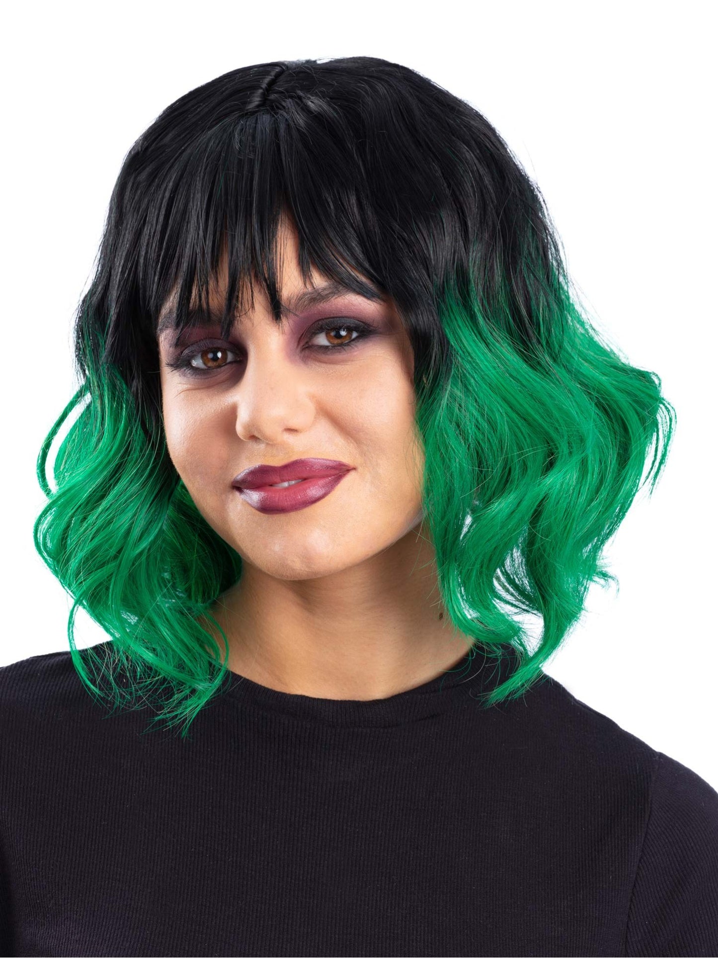 Smiffys Grunge Glam Ghost Perue fuer Damen in Schwarz mit Ombre-Gruen