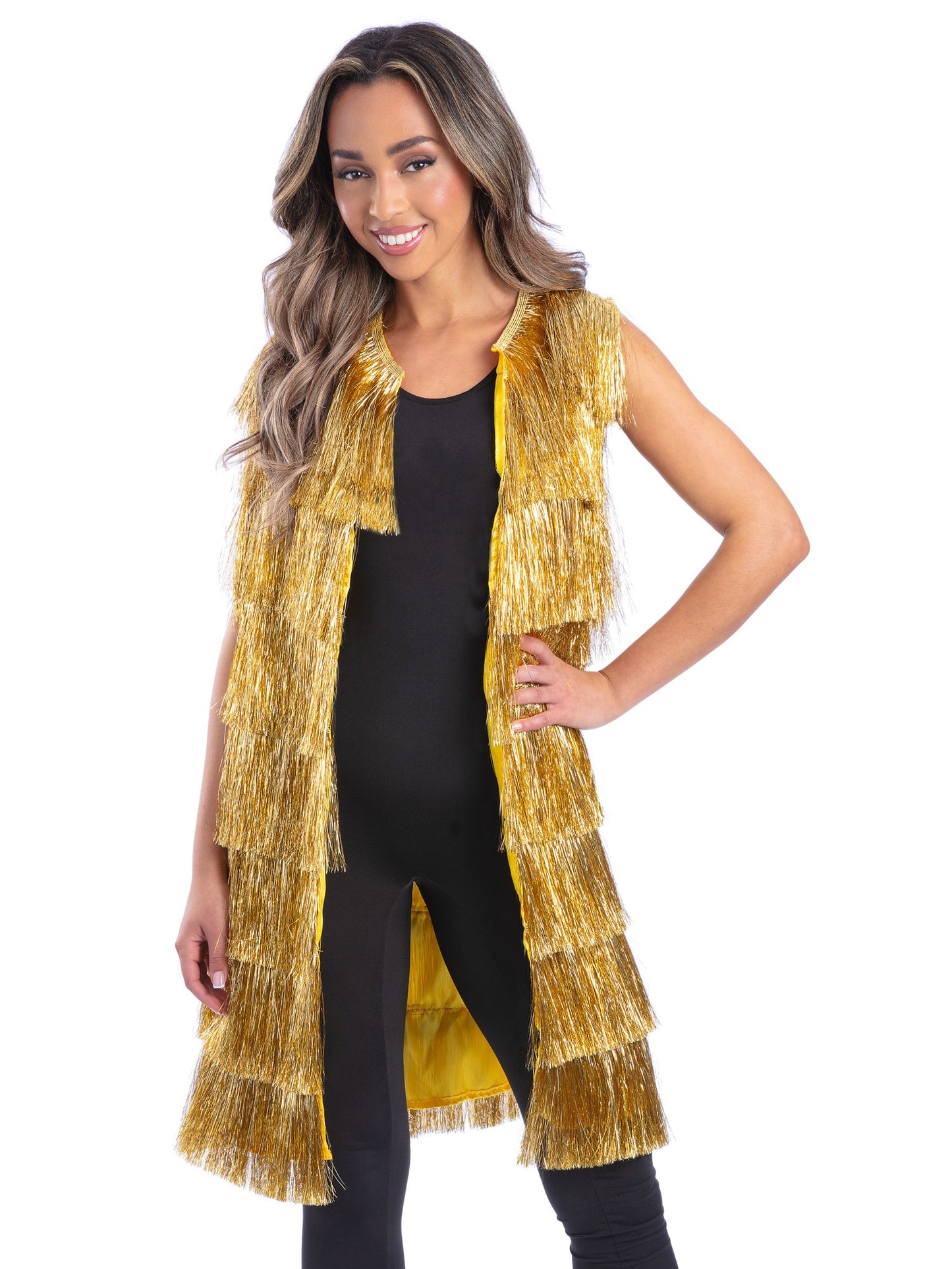 Smiffys goldene Tinsel Festival-Weste für Unisex