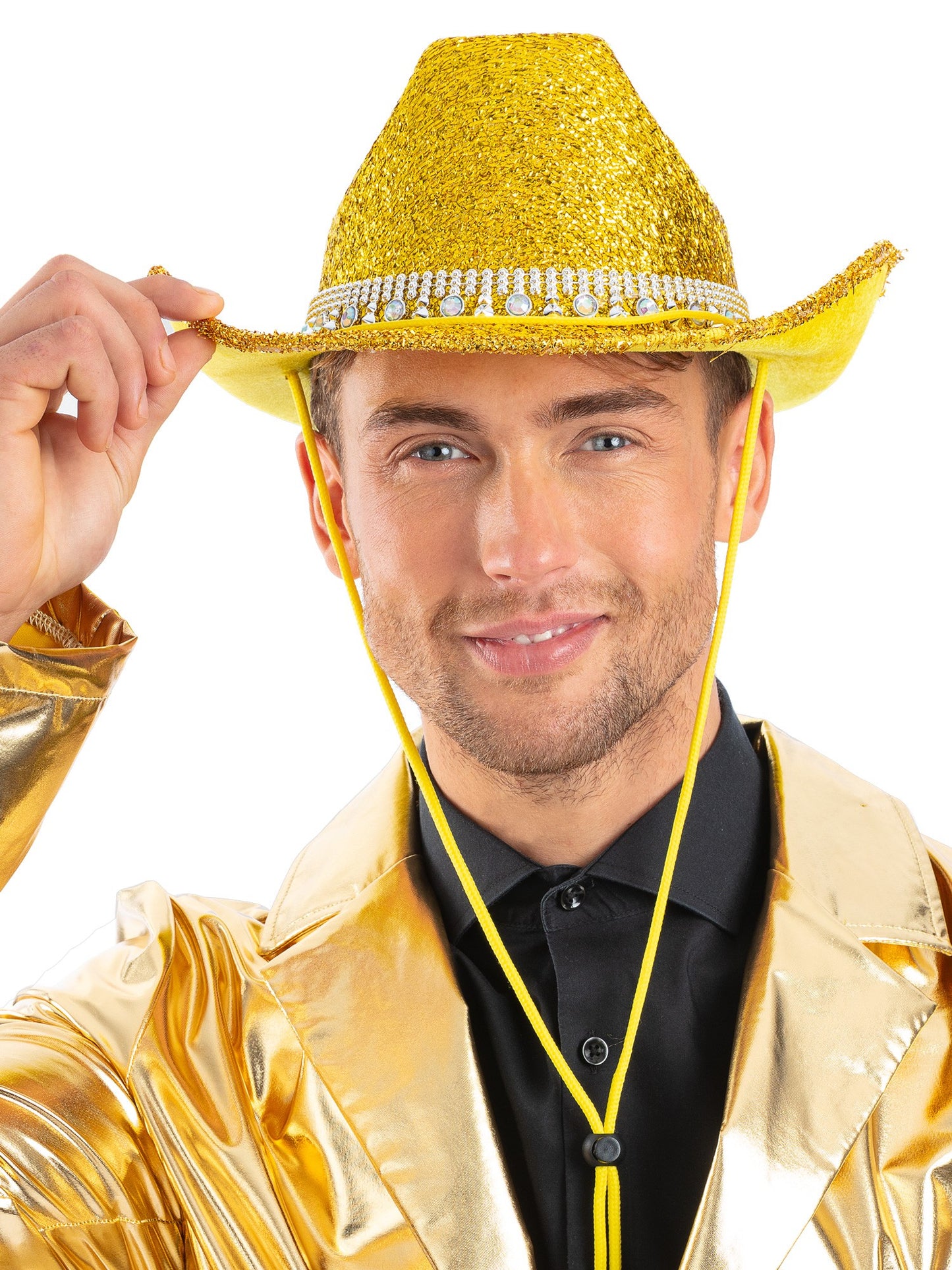 Smiffys goldener Cowboyhut mit Strasssteinen für Erwachsene