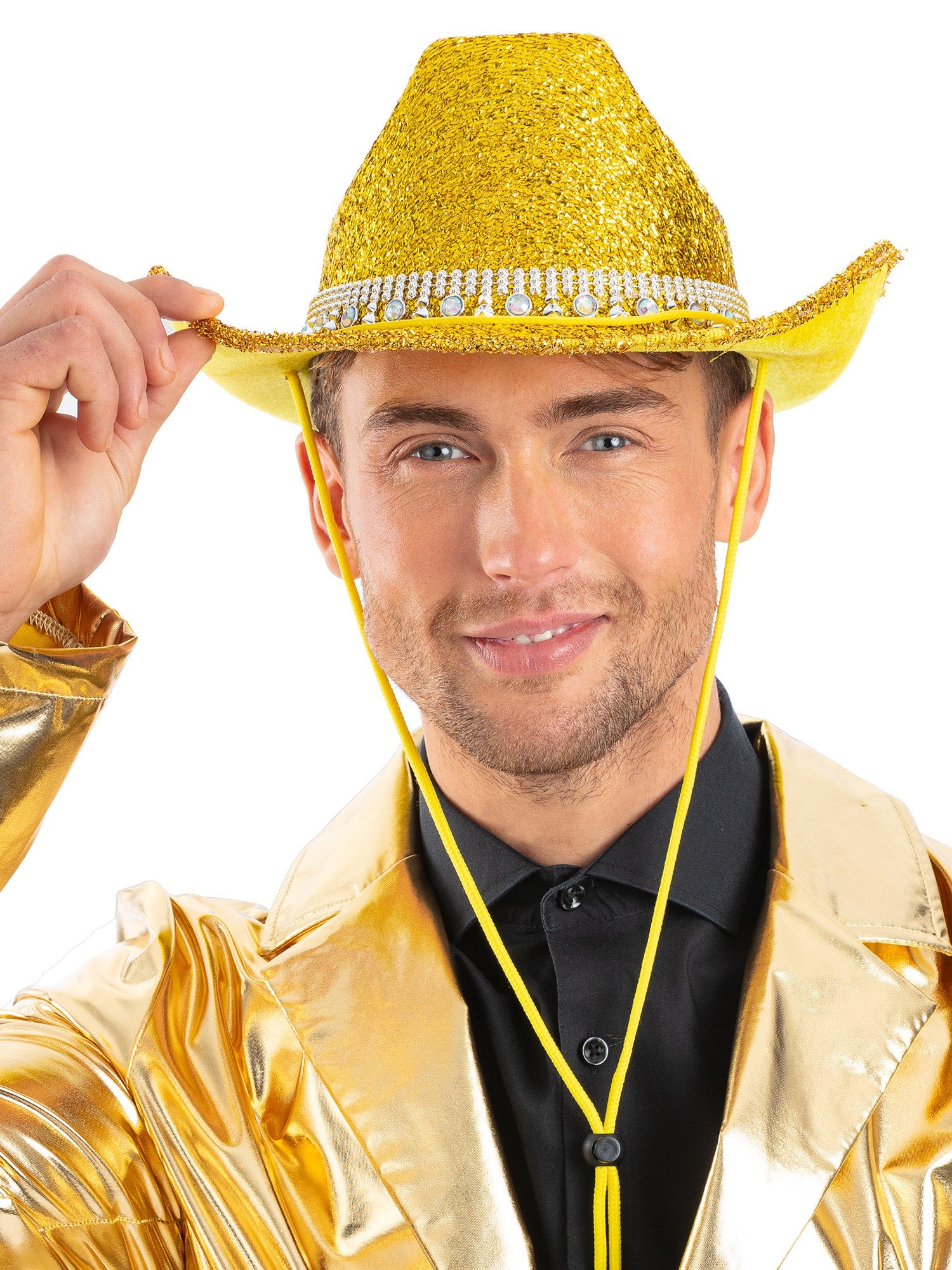 Smiffys goldener Cowboyhut mit Strasssteinen für Erwachsene