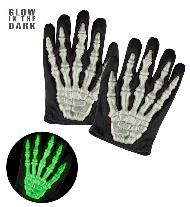 Kinderhandschuhe mit leuchtendem Neonskelett-Motiv für Halloween und Fasnacht