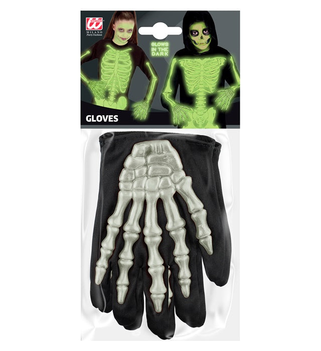 Kinderhandschuhe mit leuchtendem Neonskelett-Motiv für Halloween und Fasnacht
