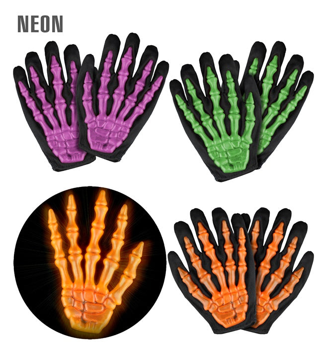 Kinder-Handschuhe mit leuchtendem Neonskelett-Motiv in 3 Farben