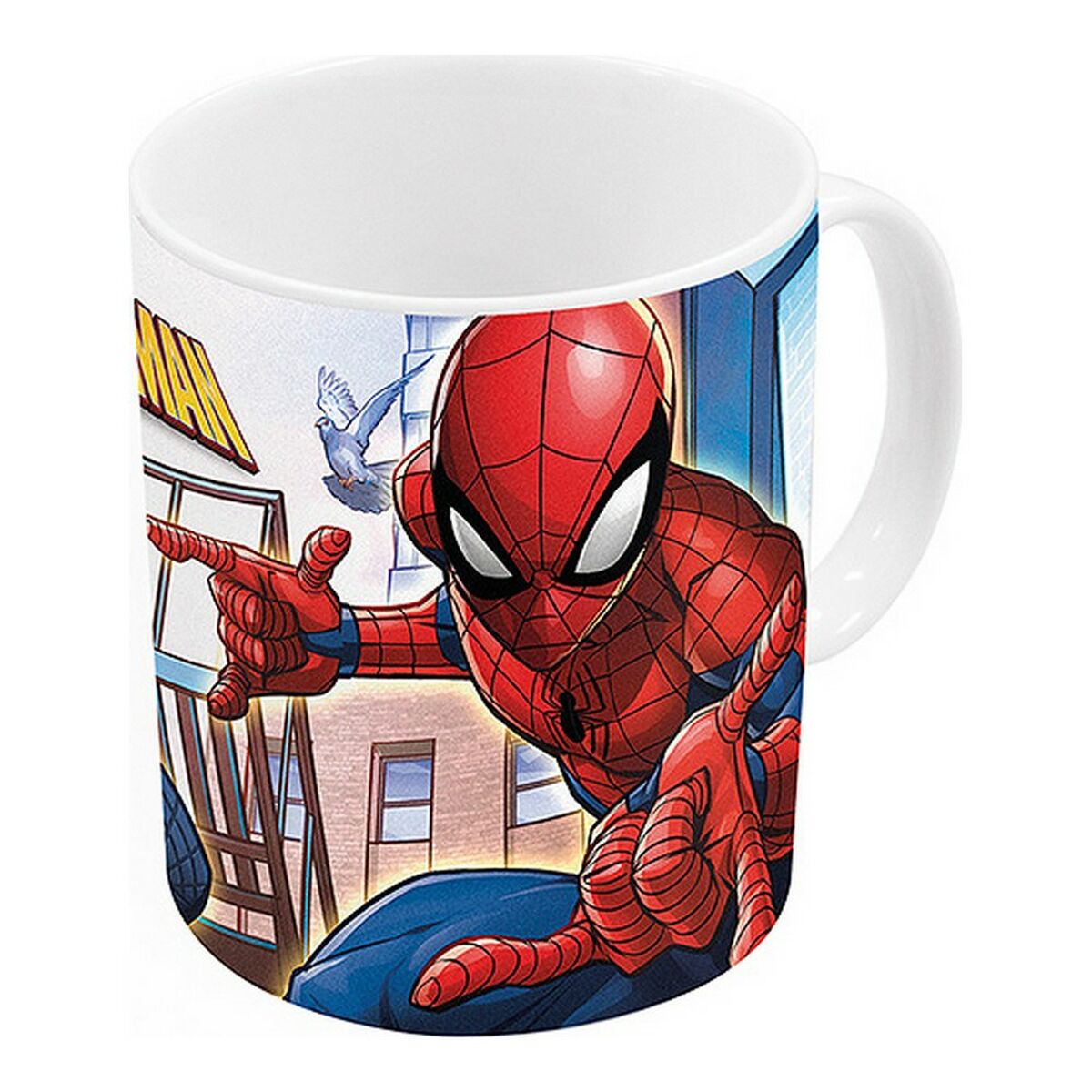 Spider-Man Great Power Henkelbecher aus Keramik, blau-rot, 350 ml – Produktansicht