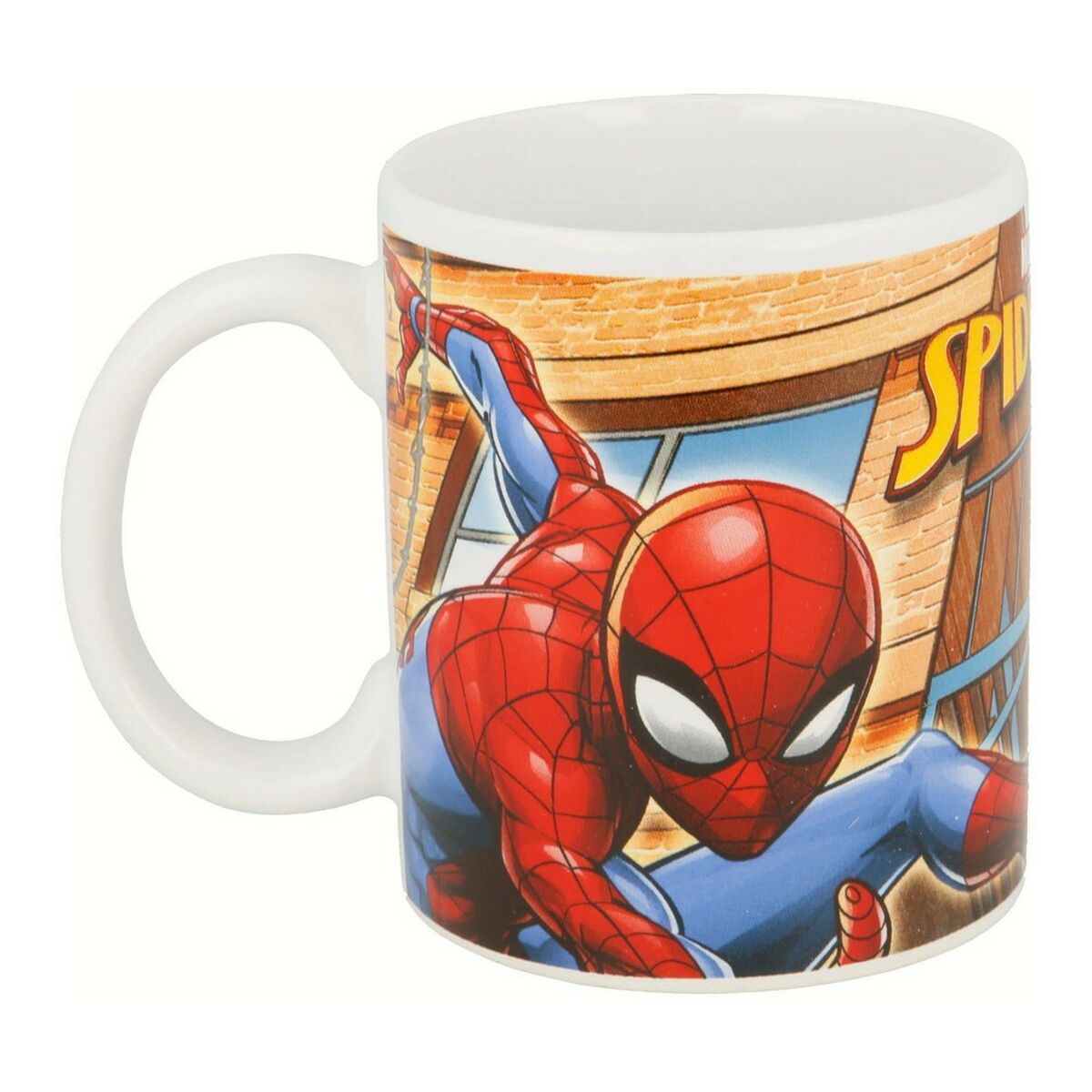 Spider-Man Great Power Henkelbecher aus Keramik, blau-rot, 350 ml – Rückansicht
