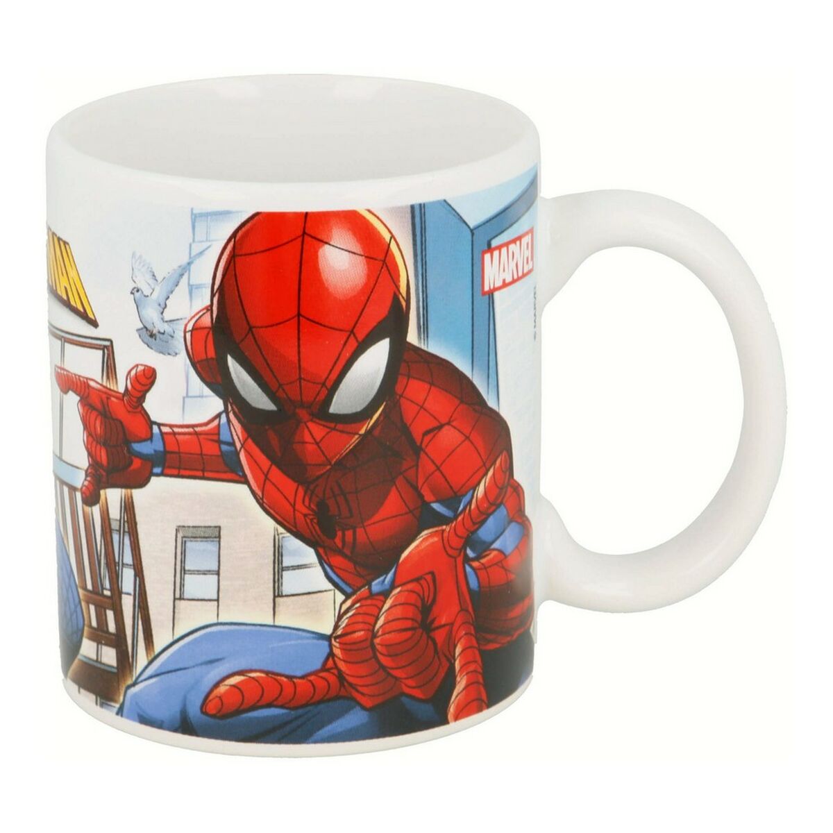 Spider-Man Great Power Henkelbecher aus Keramik, blau-rot, 350 ml – Seitenansicht