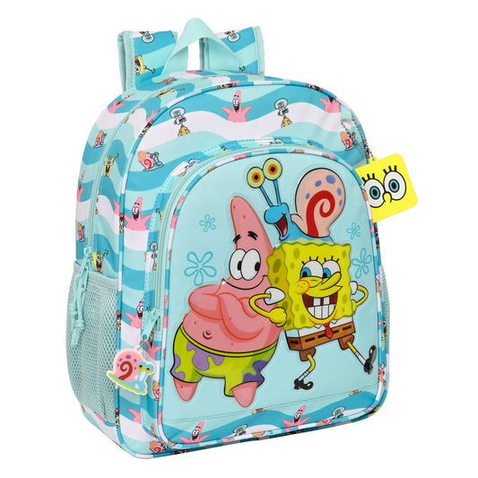 Blauer und weißer Spongebob Schulrucksack mit ergonomischem Design und praktischen Taschen.